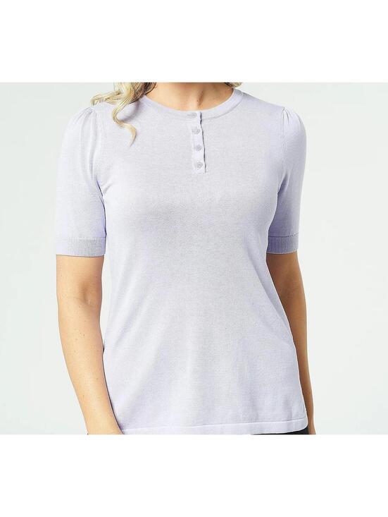 Isaac Mizrahi Sweaters - 2446 Isaac Mizrahi Live! Puff Slve Half Placket Sweater Pullover LIGHT LILAC S